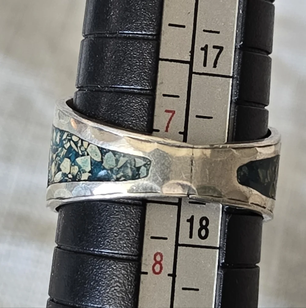 Ring 925 Sterling Torquoise Chips Pre Ownwed